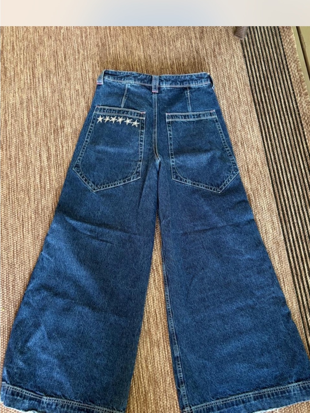 aLAB Wide Leg Dark Blue Women's Jeans with Star Accent